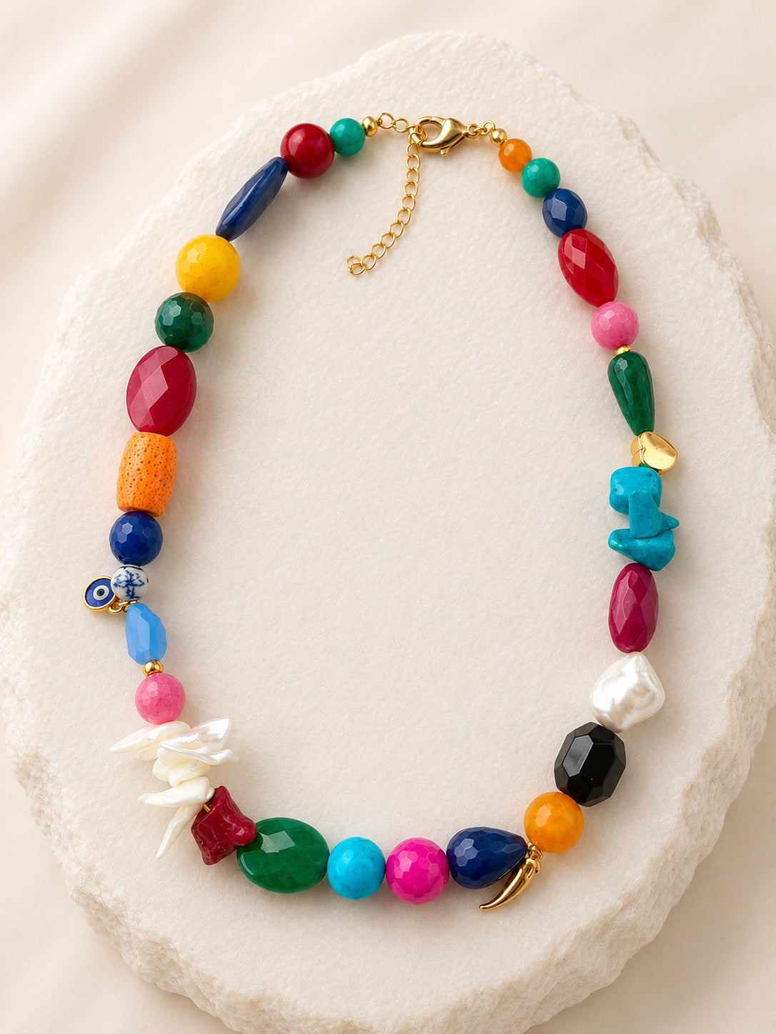 Colar Mil pedras multicolorido mini olho grego