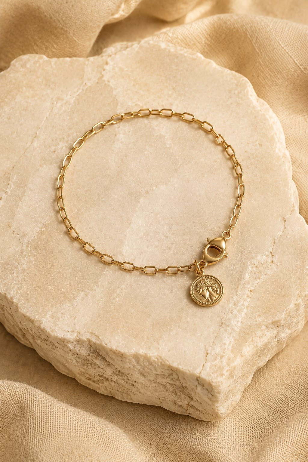 Pulseira elos finos moeda